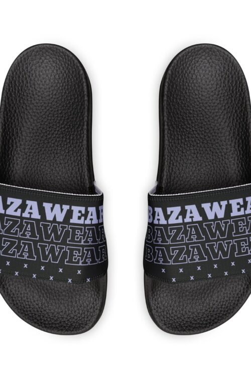 Slide Sandals — Black Repeat ‘BAZA WEAR’ Removable-Strap Pool Slides for Men