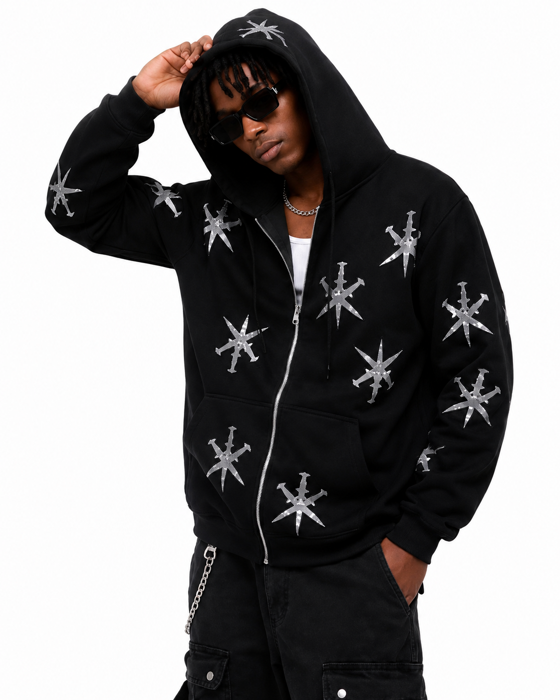 BAZA Phantom Rhinestone Zip-Up Hoodie