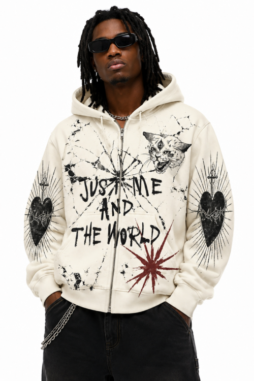 Just Me & The World Graphic Zip-Up Hoodie